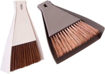 Mini Schoonmaakset - Kleine Bezem Stoffer - Bureau Schoonmaken - Compact Ontwerp - 17 x 15 x 5 cm - Beige