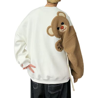 Paar Sweatshirt Herfst Winter Cartoon Beer Ronde Kraag Lange Mouwen Casual Losse Oversized Zachte Warme Mannen Vrouwen Sport Top M wit