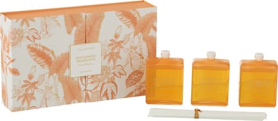 J-Line geurolie + stokjes - Sweet Mandarin - glas - oranje - doos van 3