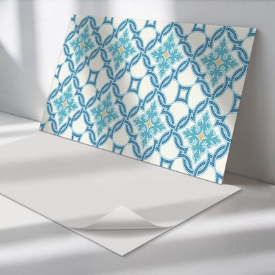 Wallfluent Vinyl Wandpaneel - Arabesque-stijlpatroon PVC Muurpaneel - 100 cm x 50 cm - Turkoois PVC wandpaneel - 1 stuk - Rechthoekig Wandbekleding Vinyl - Patroon Wandpaneel - Zelfklevende Wandbekleding - Wandpaneel Keuken en Badkamer