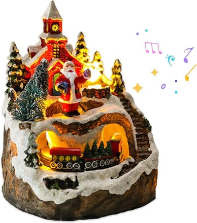 LED Xmas Music Box Resin Roterend licht -up -trein -Musical Box Tablet op Orament, Bureaudecoratie, Geschenken voor Vakantiehuizen, Levendige Visuele Ervaring (Oudere stijl)