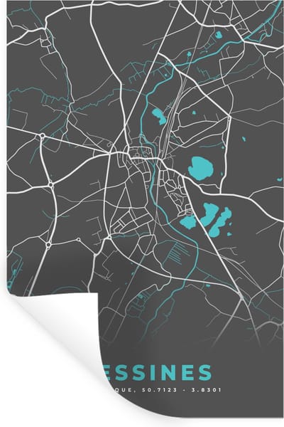 Muurstickers - Sticker Folie - België – Lessines – Stadskaart – Kaart – Blauw – Plattegrond - 20x30 cm - Plakfolie - Muurstickers Kinderkamer - Zelfklevend Behang - Zelfklevend behangpapier - Stickerfolie