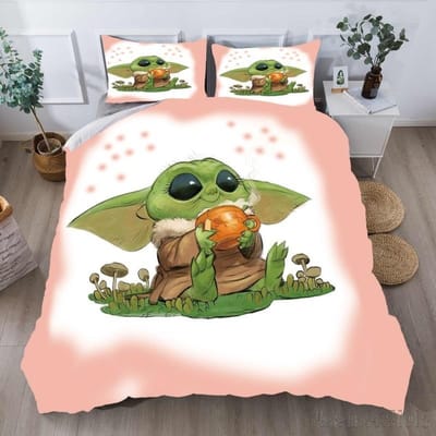Beddengoed Set Anime Yoda Baby Dubbel Tweepersoons Volledig Queen King Kinder Beddengoed Dekbedovertrek Kussensloop Decoratie Kerstcadeaus EU Single(135*200cm)3pcs