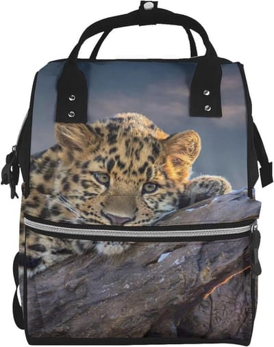 Luiertas Rugzak - Mommie Tas - Baby Verzorging - Luipaard Print - 40 cm Hoog - Zwart