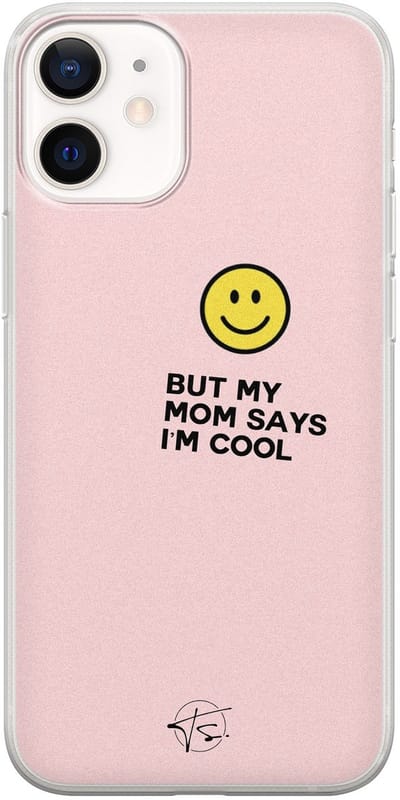 Hoesje geschikt voor iPhone 12 Mini - I'm cool quote - Soft Case - TPU - Tekst - Roze - Mooie Telefoonhoesjes
