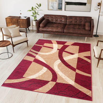 Tapiso Dream Vloerkleed Rood Beige Modern Cirkels Woonkamer Tapijt Maat- 140x200