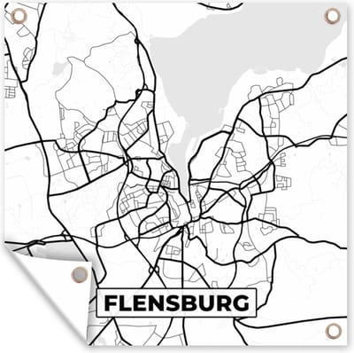 Tuin poster Flensburg - Plattegrond - Kaart - Stadskaart - 200x200 cm - Tuindoek
