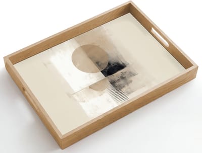 Dienblad hout 50x35 cm - Schootdienblad - Cirkel - Compositie - Diepte - Beige - Borrelplank rechthoek - Plateau dienbladen