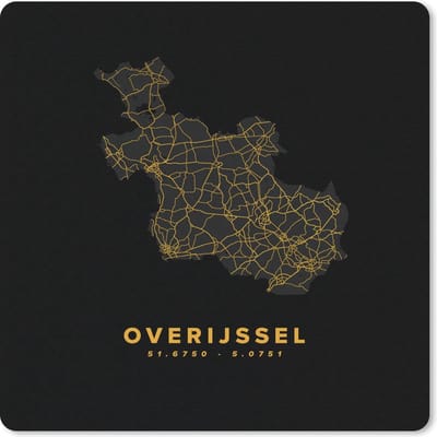 Muismat 20x20 cm - Mousepad Overijssel - Kaart - Nederland - Gold - Muismatten