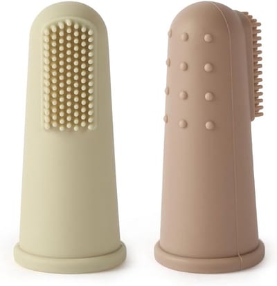 Baby Silicone Vinger Tandenborstel Set - Zachte Tandverzorging en Tandvleesmassage voor Teething 6-18 Maanden - Roze Geel