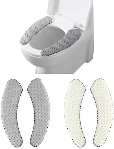 Dailygoods- Toiletbrilhoes 2 Paar - Pluche Koraalfluweel - Zelfklevend - Wintertoiletbrillen - Badkameraccessoires - 37 x 9 cm - Toiletmat