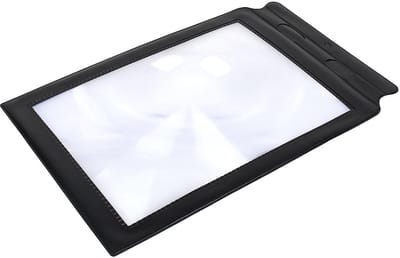 Dailygoods- Vergrootglas 3x - Draagbaar - PVC-lens - Zwart Vinylframe - 30,5 x 19,5 cm - Vervormingsvrije vergroting - Vergrootblad