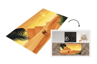 Keukenloper - Loper keuken - Illustratie van een dromedaris voor piramides in Egypte - 120x60 cm - Keukenloper vinyl