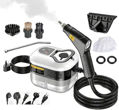 Ulisem - Stoomreiniger - 2500W handstoomaperaat - 105°C hogedruk stoom - 6 verstelbare standen - 60 min batterijduur - Met 3 opzetborstels - 2.2m slang - Voor keuken, badkamer en auto - Draagbaar en lichtgewicht - Wit