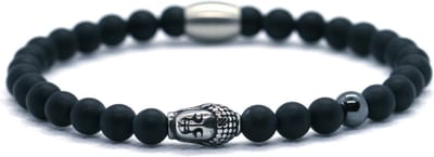Heren armband - mat onyx 6mm - buddha RVS