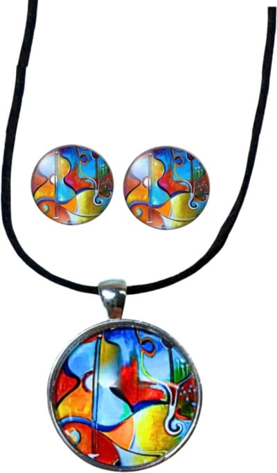 Set- Rivka- Zilver oorknopje- rood- ketting - Charme Bijoux