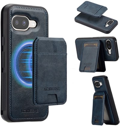 LC.IMEEKE Hoesje - Geschikt voor Google Pixel 10a Hoesje - LC.IMEEKE L3 - Leather Back Cover met Pasjeshouder - MagSafe Compatible - Blauw