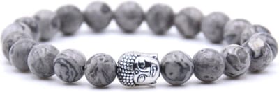Armband Van Natuursteen - Grijze map Jaspis Stenen – Buddha / Boedha – 20 cm - Rhylane®