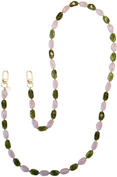 xoxo Wildhearts telefoonkoord - Rose Quartz - Lang koord - Geschikt voor iPhone - Geschikt voor Samsung - Universeel - Phone cord - Telefoonketting - Koord voor telefoon - Telefoon hanger stenen ketting - Groen / Roze