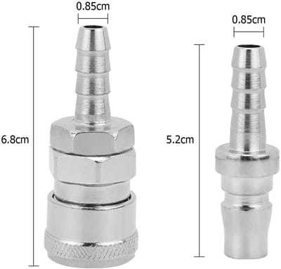 Dailygoods- Slangkoppeling 2 Stuks - Mannelijk/Vrouwelijk 8 mm - Verchroomd Ijzer - Universeel - Luchtdicht - Hoge Temperatuurbestendigheid - Gassnelkoppeling