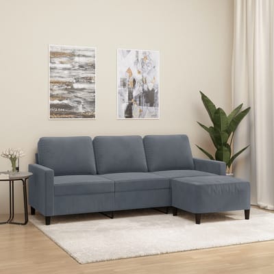 vidaXL - Driezitsbank - met - voetenbank - 180 - cm - fluweel - donkergrijs
