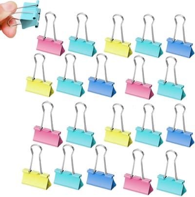 Dailygoods- Vouwklemmen Set van 20 - Metalen Clips - Multifunctionele Klemmen - 32 mm - Kleurrijke Bindklemmen - Geschikt voor Kantoor/School
