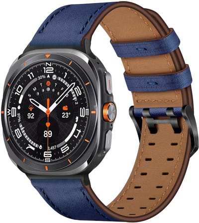 By Qubix - smartwatch bandje - Compatible Samsung bandje - Leren band met twin gesp - Blauw - Geschikt voor Samsung Galaxy Watch Ultra / Ultra 2 - 47mm