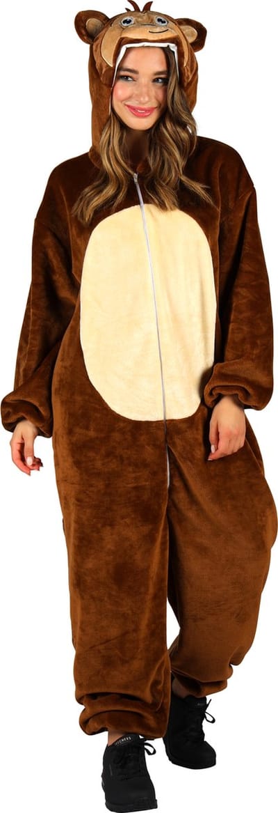 Dieren Kostuum Aap Volwassenen - Pluche - Dieren Onesie - Carnaval - Verkleedkleren Damen En Heren - Bruin - Maat XL/XXL