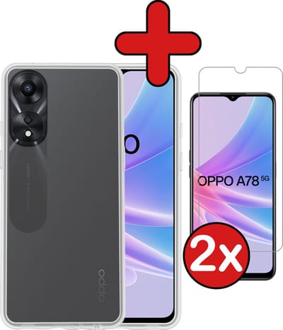 Hoesje - Met 2x Screenprotector - Geschikt voor OPPO A78 5G - Sterk & Shockproof - Telefoon Hoes - Back Cover - Siliconen Case - Telefoonhoes - Transparant
