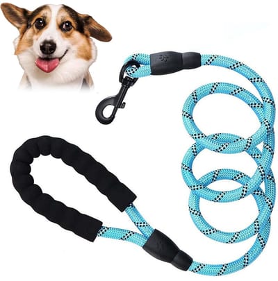 Sliptouw hondenriem voor middelgrote honden, reflecterende slaaplijnen met zacht gevoerd handvat, slip-on nylon riem voor training/wandelen, blauw