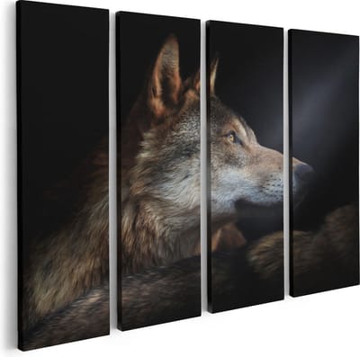 Artaza Canvas Schilderij Vierluik Wolvenkop Met Een Zonnestraal - Wolf - 80x60 - Foto Op Canvas - Canvas Print