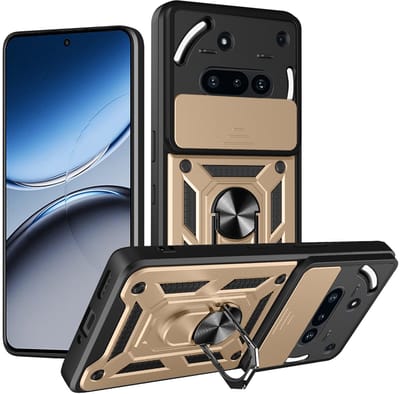 MobyDefend Hoesje - Geschikt voor Nothing Phone (3a) - Pantsercase Met Draaibare Ring - Goud