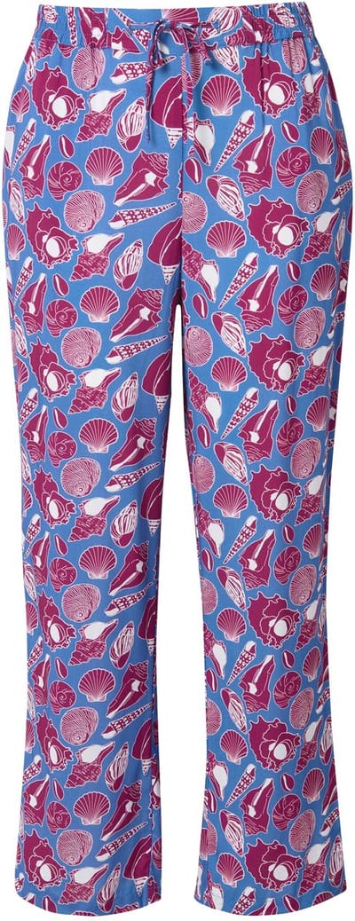 Ulla Popken - Dames - Broek Rose schelpen wijde pijpen elastische tailleband - Petrolblauw - Maat 62+