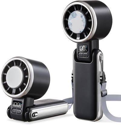 Draagbare Handheld Ventilator met IJskoeling - 5 Versnellingen High Speed Turbo - Oplaadbaar - Tot 13 uur Batterij - Mini Persoonlijke Ventilator - Zwart - voor Reizen en Strand