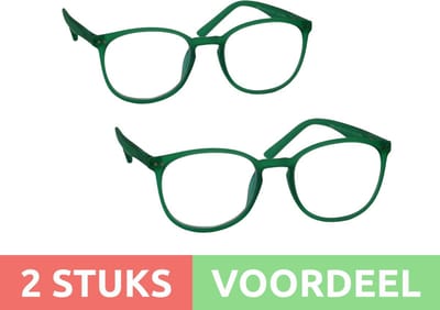 Computer bril - lichtgroen rond sterkte +1.0 - 2 stuks - blauw licht filter - blue blocker leesbril