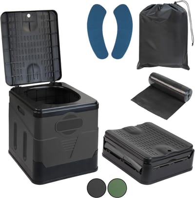 HEZIVO® Toiletemmer met Deksel - Draagbaar Toilet - Camping WC - Opvouwbaar - 12 Toiletzakken