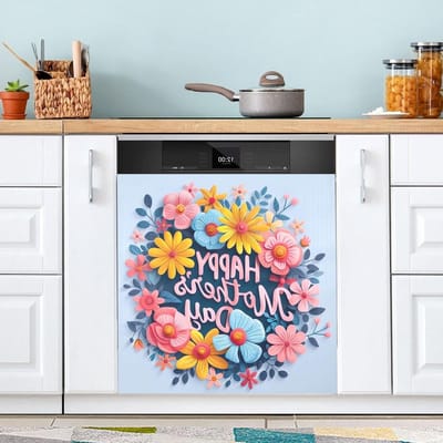 Vaatwasser Cover - Keuken Decoratie - Keuken Opfrissen - Magnetische Bevestiging - 23x26 Inch - Bloemen Moederdag Blauw