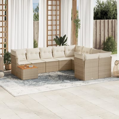 vidaXL - 10-delige - Loungeset - met - kussens - poly - rattan - beige