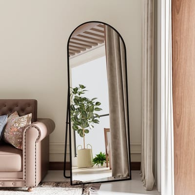 Boogvormige Staande Passpiegel – Full Body Spiegel met Aluminium Frame – HD Veiligheidsglas – Voor Slaapkamer, Hal & Kleedkamer