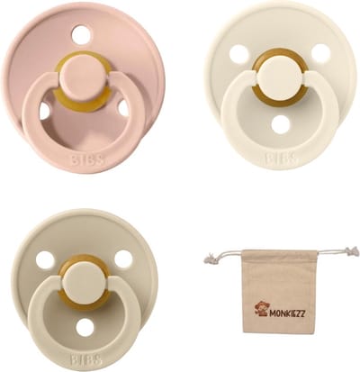 BIBS Fopspenen - Maat 1 0-6 maanden - Latex – Vanilla – Ivory– Blush + Monkiezz speenzakje