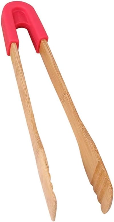 Keuken Tangen voor Brood en Steak - Houten Tangen voor Grillen, Bakken en BBQ - 1 Stuk Rood Vierkant
