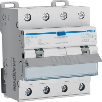 Hager Aardlekautomaat ADX466D FI-LS 4P 10kA C-16A 30mA
