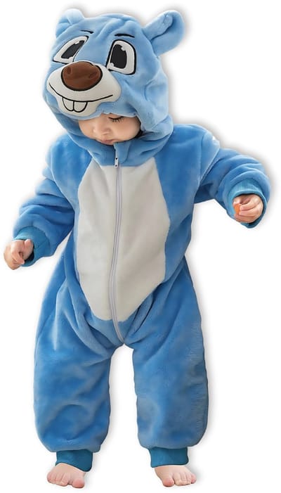 BoefieBoef Dieren Kleuter Onesie Peuter Pyjama Kinderen 2 tot 4 jaar – Verkleedkleding met Luierrits – Carnaval Dierenpak - Kerst Cadeau- Zacht Flanel - Baby Romper - Boxpak - Jongens - Meisjes - Kruippak - Winterpak - Hamster Blauw Animal