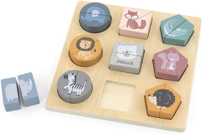 Vormenpuzzel Dieren - Houten Puzzel - Ontwikkeling Kind - Verschillende Vormen - 19.8 x 19.8 cm - Multicolor