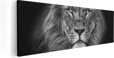 Artaza Canvas Schilderij Leeuwenkop - 60x20 cm - Muurdecoratie Dieren - Wanddecoratie Woonkamer - Kamer Accessoires Zwart Wit