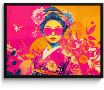 Poster in lijst - Fotolijst 70x50 cm - Posters - Vrouw - Zonnebril - Abstract - Oranje - Posterlijst zwart - Decoratie - Wanddecoratie woonkamer - Muurdecoratie slaapkamer