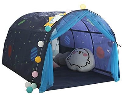 Hoogslaper met Tunneltent voor Kinderen, Eenpersoonsbed 90-100 cm Breed, Blauw