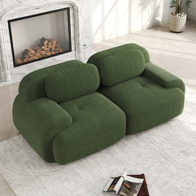 Pugsdrly Loveseat 82'' in corduroy, modulair combineerbaar met gebogen armleuningen en antislipvoet, hoogelastische vulling voor woonkamer, slaapkamer en thuisbioscoop, Green