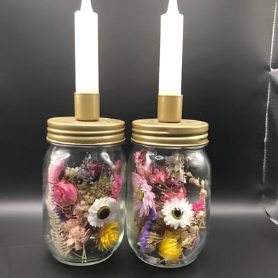 Set van 2 kaarsenhouders met droogbloemen | cadeau | interieur | decoratie | woondecoratie | bloemstuk | fleurig |