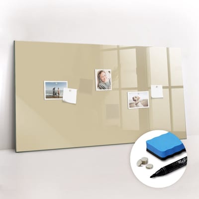 Tulup Whitebord - Kleur Beige Magneetbord - 120 cm x 60 cm - Magneetbord Design - Moderne Wanddecoratie - Magnetisch Memobord - Planning Muur - Gratis 5 Sterke Magneten + Whiteboard Marker & Wisser - Magnetisch Bord Kind - Magneetbord Foto